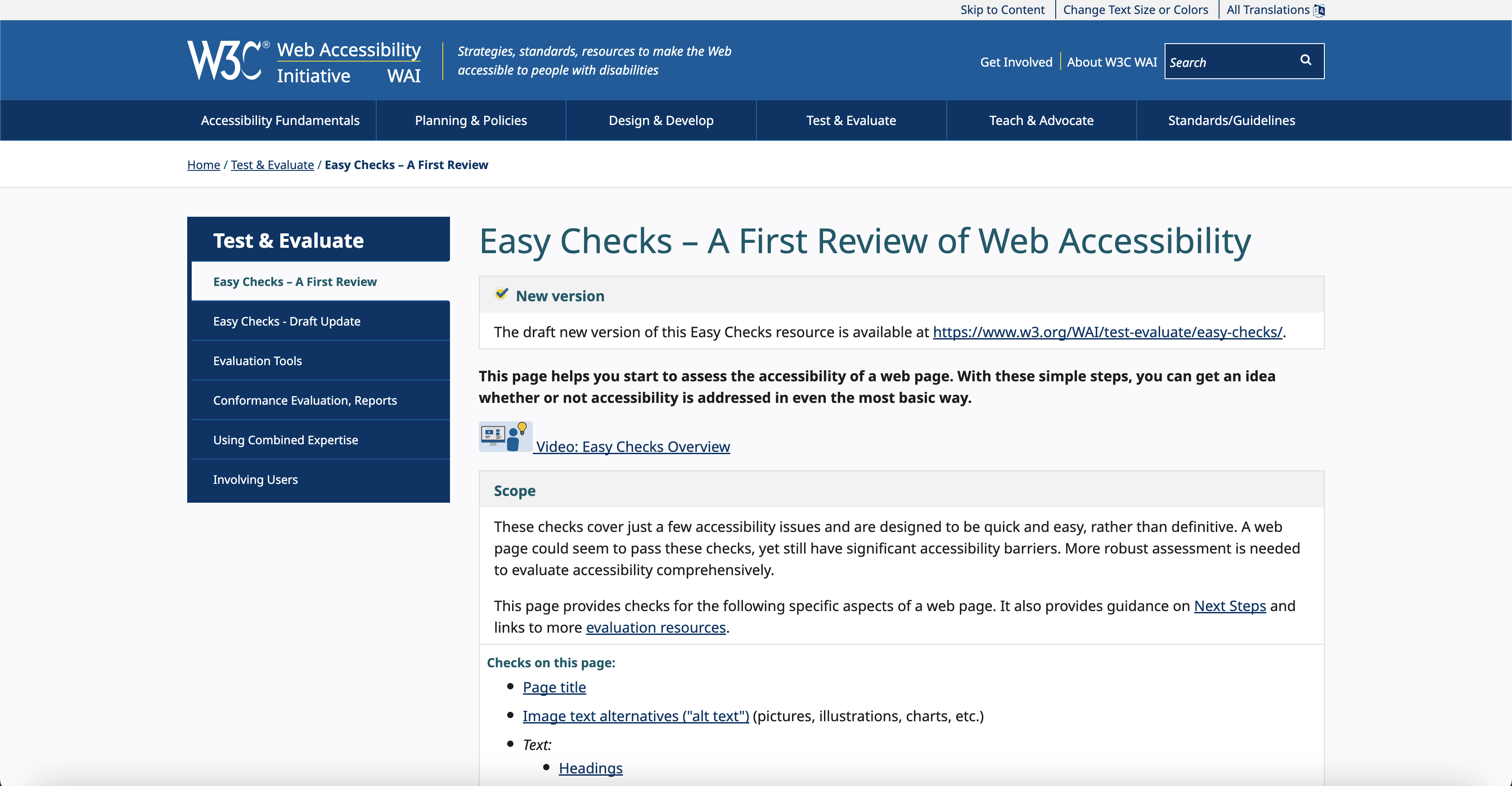 Screenshot of World Wide Web Consortium’s (W3C), illustrating operable web design.